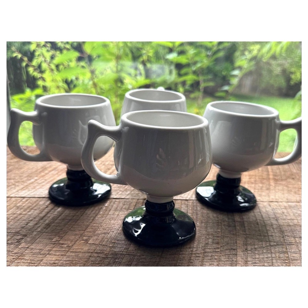 Set of 4 1960's Caribe Ceramic Pedestal Cottagecore Decor‎ Mugs